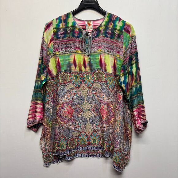 Johnny Was Tops - Johnny Was 3/4 Sleeve Blouse Top Shirt Size Large 100% Silk Floral Boho C095 -5